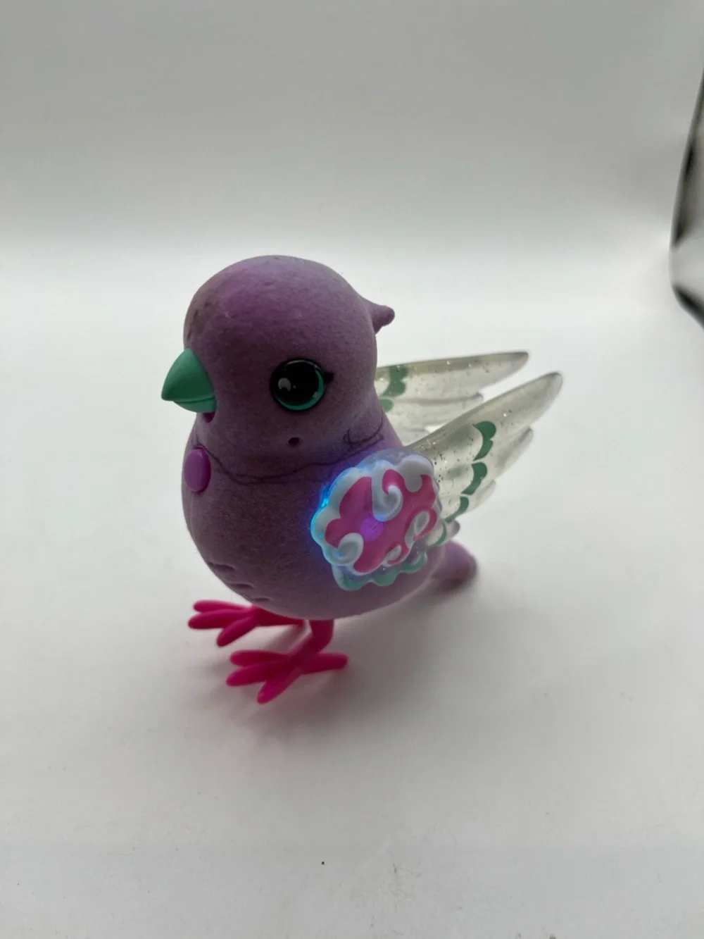 Polly Pearl Purple Decorative Pet Bird Toy with Pink Accents Lights Up and Chirp
